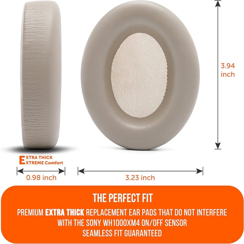 WC Wicked Cushions Extra Thick Earpads for Sony WH1000XM4 Headphones - Soft PU Leather Cushions, Luxurious Noise Isolating Memory Foam, Added Thickness Without Disabling On/Off Sensor | Beige - Image 5